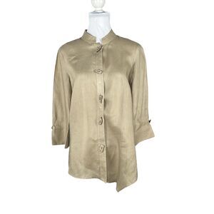 GO Silk Womens Size M Lagenlook Linen Mandarin Collar Asymmetric Tunic Jacket